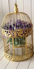 Jaula decorativa de metal para pájaros de boda, juego de decoración de 14x25/19x35cm, hecho a mano, de estilo antiguo dorado, ideal para regalar y regalar: 19x35cm