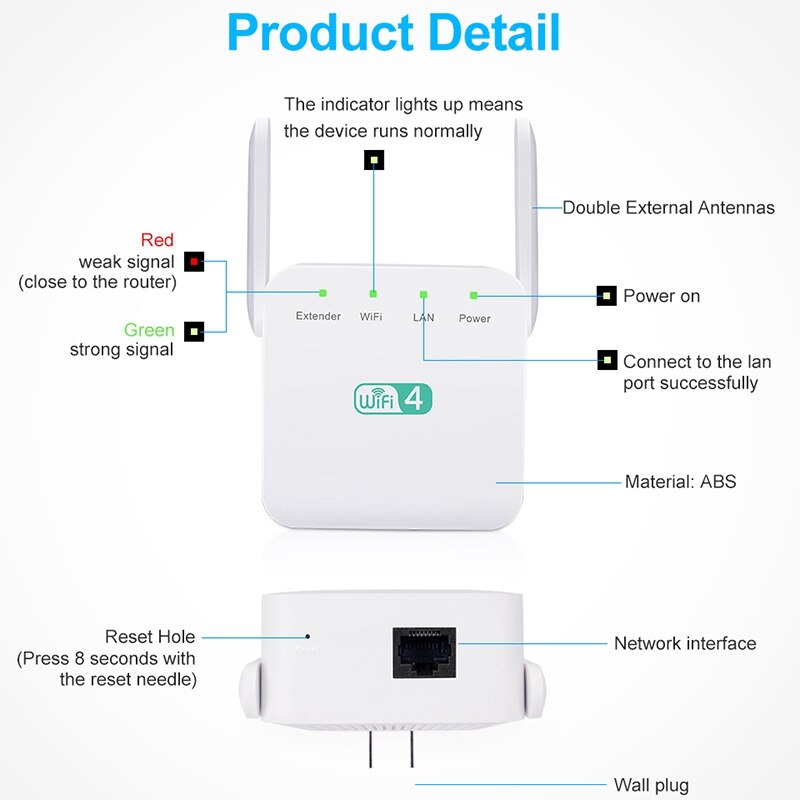 Wireless Wifi Extender 300Mbps Amplifier Long Range Wifi Signal Booster Ultraboost Long Range Wifi Repeater,US Plug