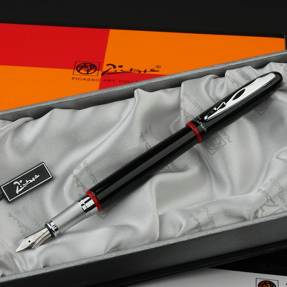 Picasso 907 black and silver iridium 0.5mm point pen ink Fountain Pen Montmartre Red Ring B Nib Fountain Pens