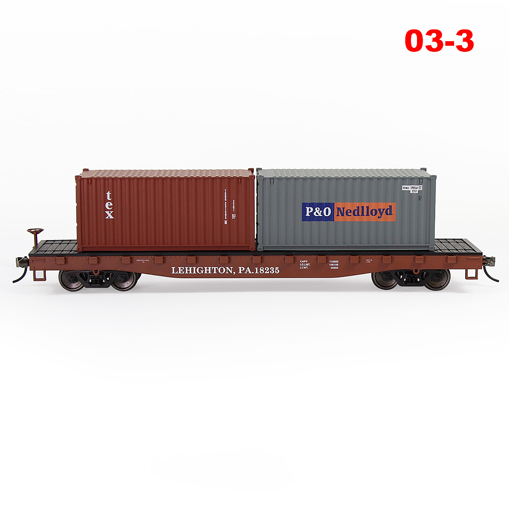 C8741 Model Railway Layout HO Scale 1:87 52ft Flat Car with 40&#39; 20&#39; Container Oil Tanks Lot: 03-3