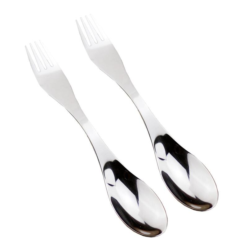 2 pcs Camping Spork Outdoor Double-ended Stainless Steel Multifunction Fork Spoon for Travel