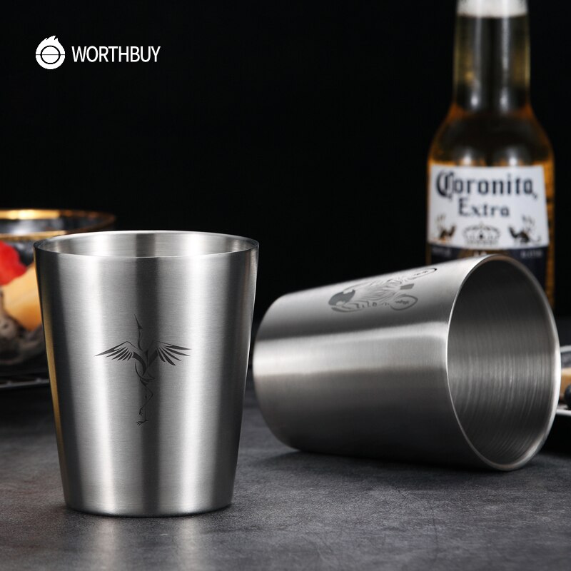 WORTHBUY Nette Muster Bier Becher 18/8 Edelstahl Bier Tasse Kaffee Becher Mit Doppel Wand Küche Drink Für Kinder Wasser Becher