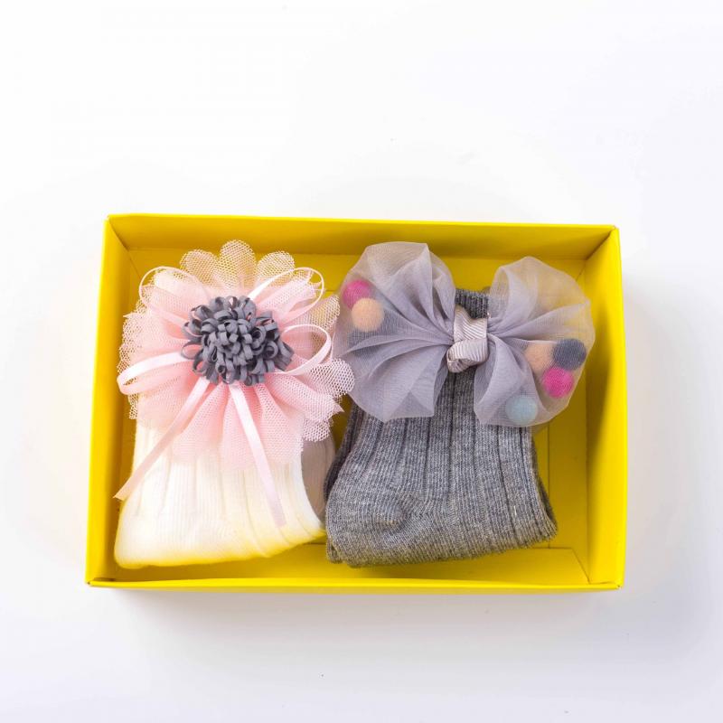 2 paar/set baby katoenen sokken kartonnen doos boutique poppensokken dubbel gekamde baby meisjessokken 0-4t