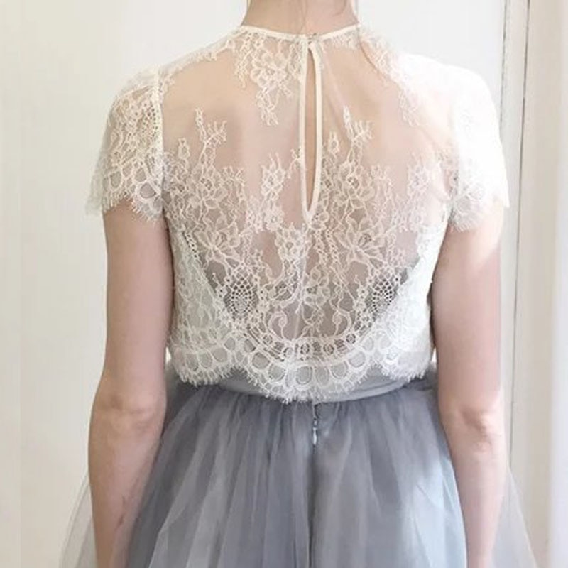 Hochzeit Jacken Spitze oben Für Braut Deckel Ärmeln O Nacken Elfenbein Frauen Bolero