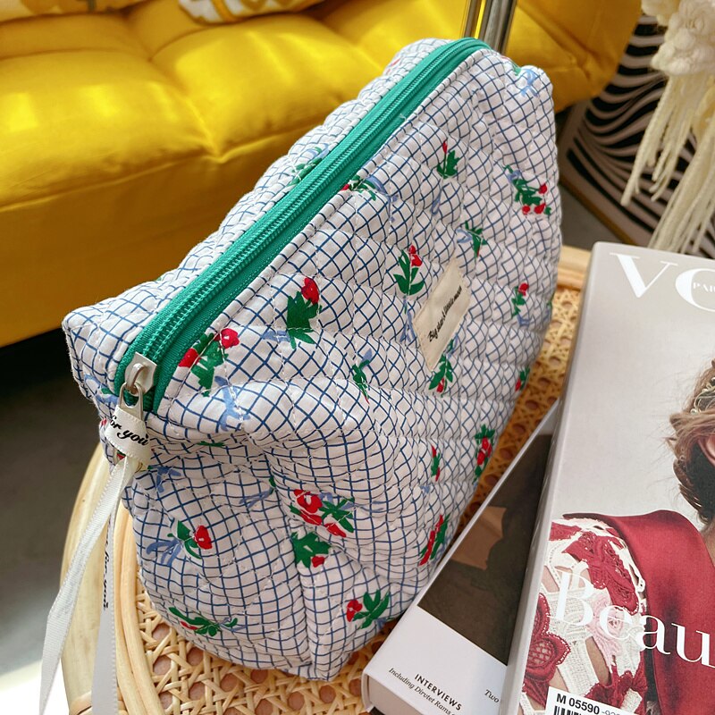 Stepp Gitter Kosmetik Tasche Große machen-hoch Tasche Veranstalter Frauen Kosmetische Lagerung Kulturbeutel Baumwolle Reißverschluss Schönheit fallen Beutel