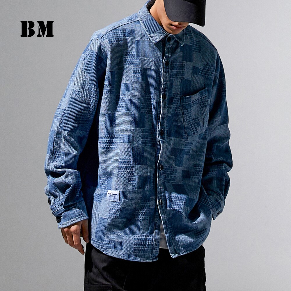 Hip Hop Casual Long Sleeve Plaid Shirt Spring Japanese Streetwear Harajuku Coat Korean Men Clothing