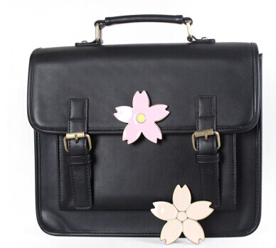 Japanese Uniform Preppy Style Handbag Women School Bag PU Vintage Handle Bag With Sakura Buckle Shoulder Bag For Girls: black