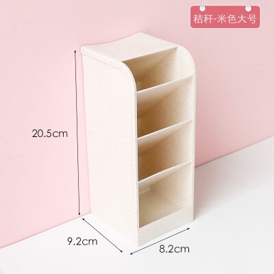 Large Capacity Desk Pen Holder Plastic Desk Organizer Pencil Makeup Storage Box Desktop Office Pen Pencil Holder Stand Case: big Beige