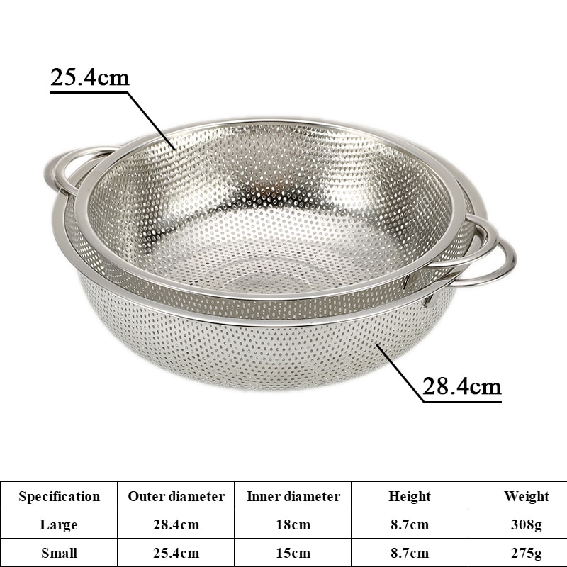 Rustfrit stål mikroperforeret madsi mesh dørslag rund dræning skylning vask pasta grøntsager bakke frugt bassin