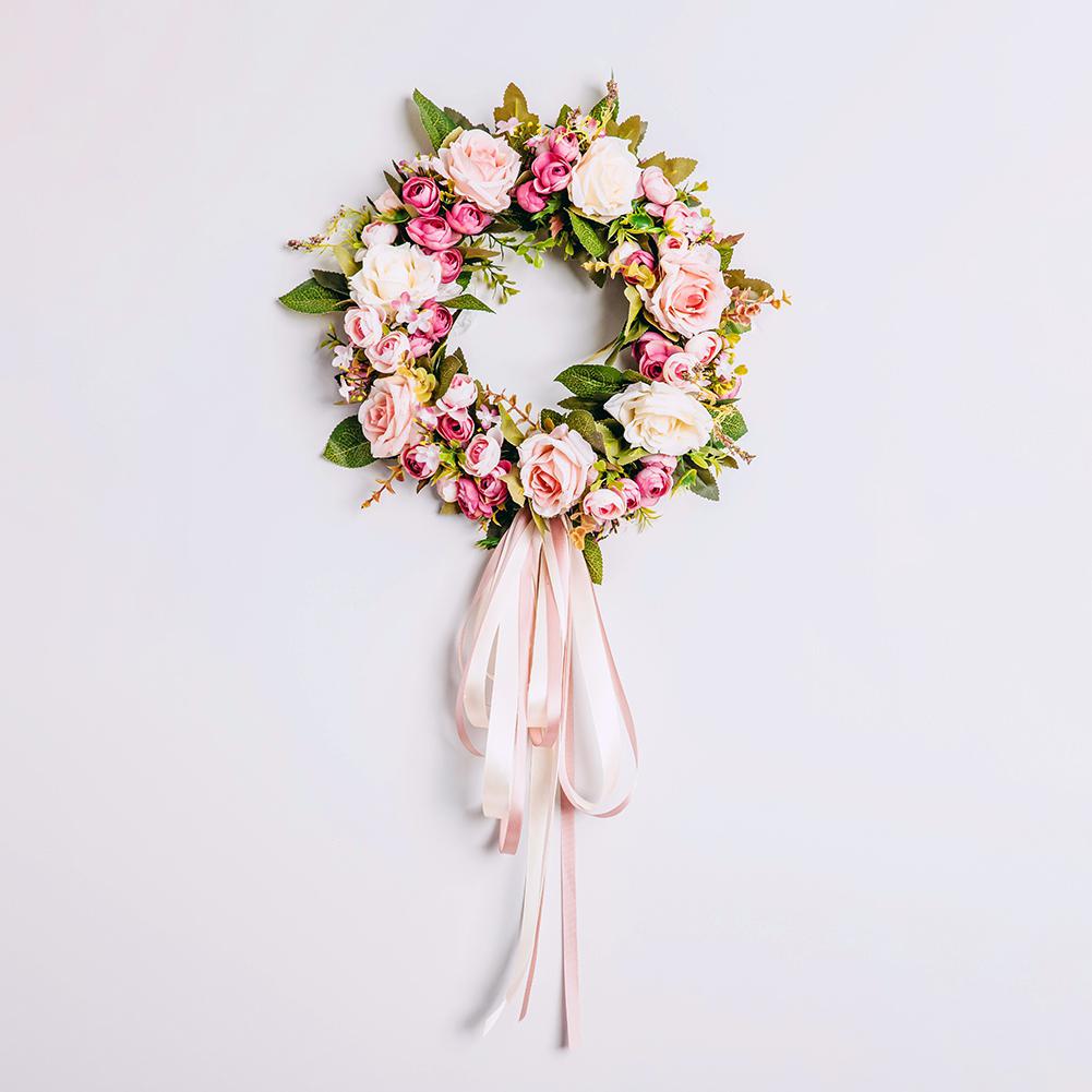 40cm Artificial Rose Garland Floral Wreath Door Hanging Wall Window Decoration Festival Wedding Decoration