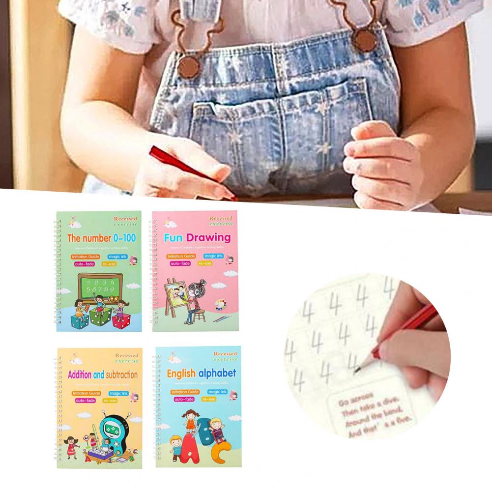 Cuaderno de práctica para copiar libros de caligrafía para niños, escritura a mano, versión en inglés, con papel de Groove, limpieza gratuita, juguete para niños