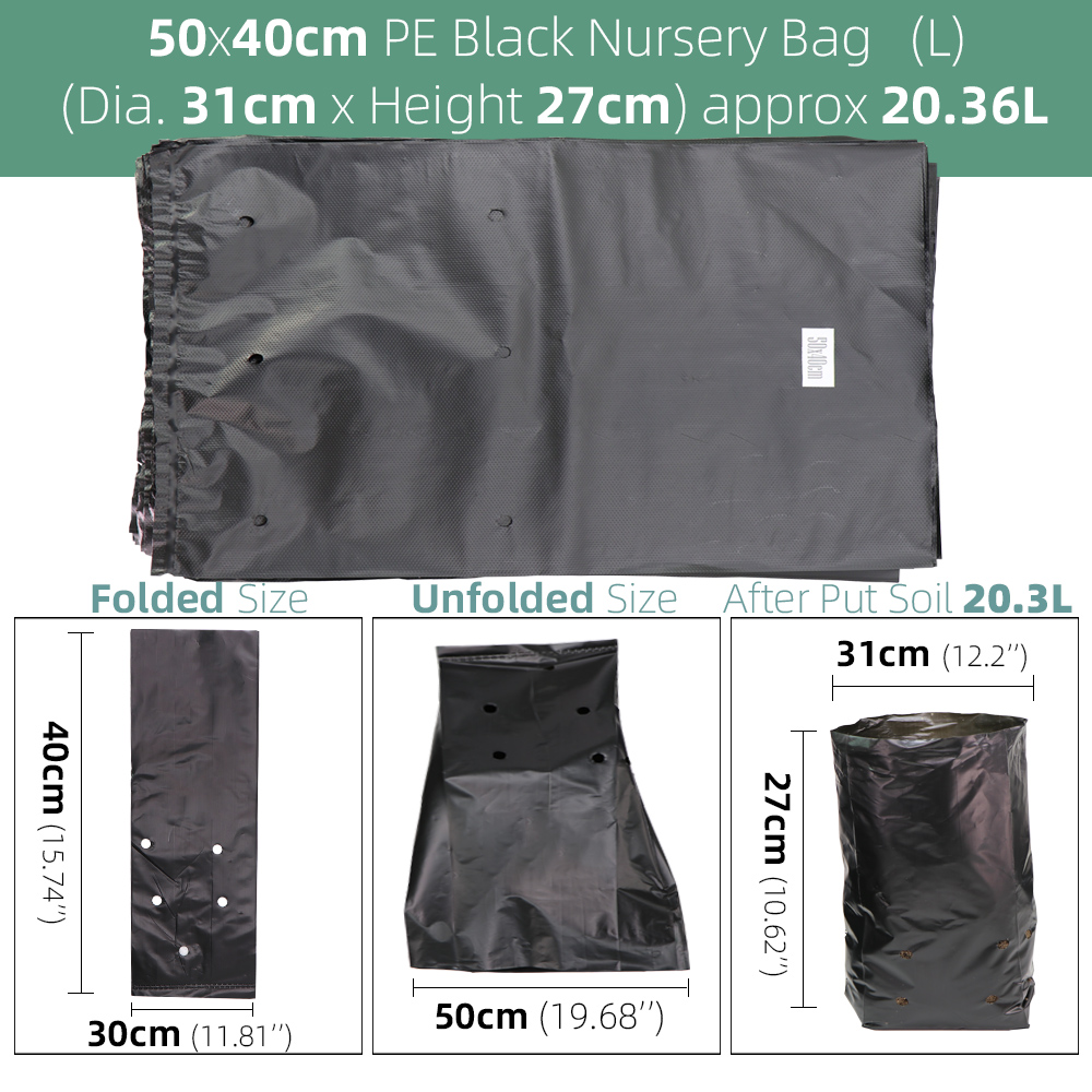 Bolsas gruesas para cultivo de plantas, macetas de plántulas ecológicas para jardín con agujeros transpirables, bolsas de plantación negras, bolsas de vivero de PE, 100 Uds.: Black 50x40m