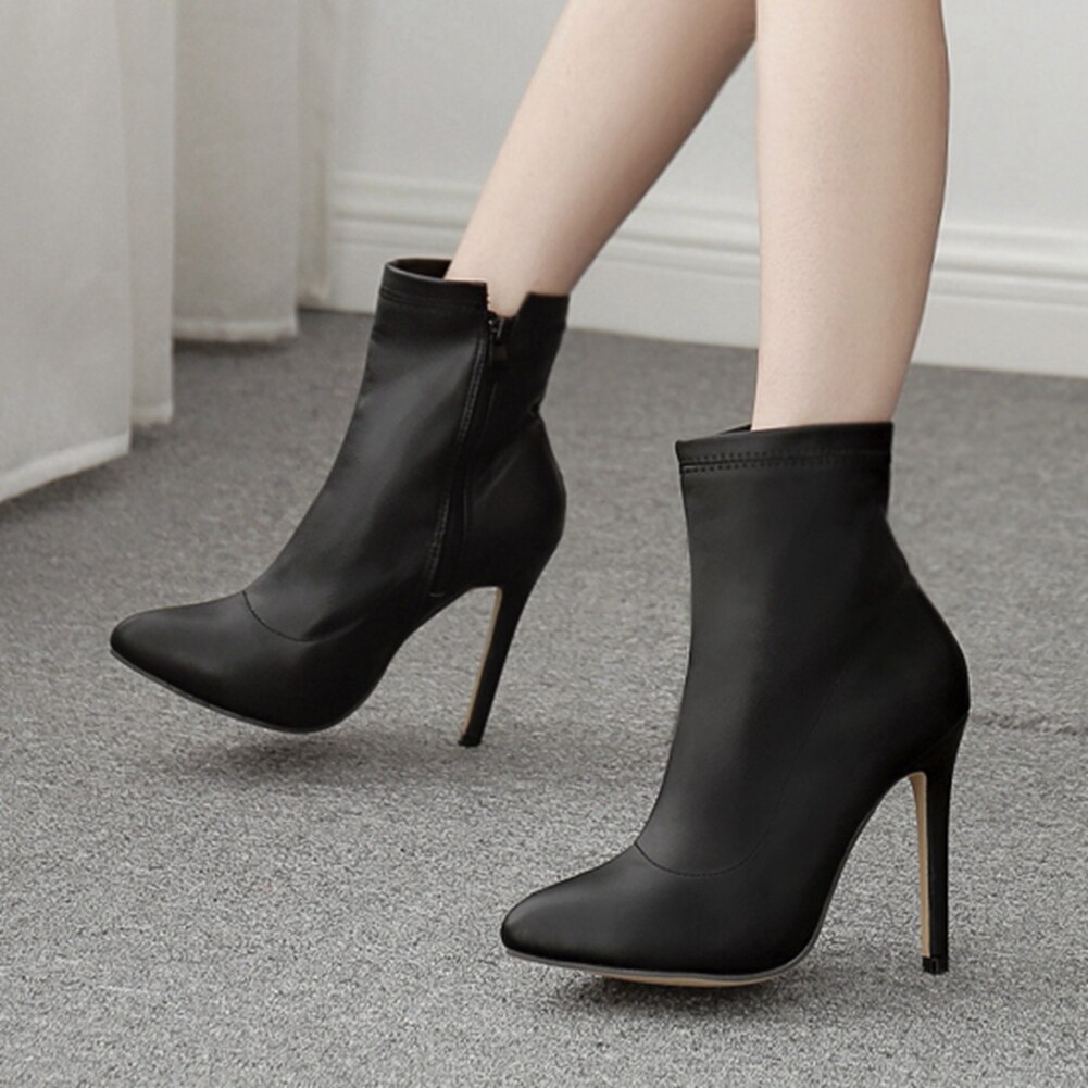 BONJOMARISA-Botas de tacón de aguja para mujer, botines femeninos con cremallera, puntiagudas, de , zapatos de primavera otoño