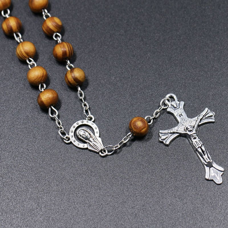 Jahrgang Christian Katholischen Rosenkranz Armbinde Holz Perlen Jesus Kreuz Anhänger Armbänder Für Frauen Männer Religiöse Schmuck