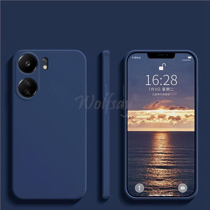 Für Xiaomi POCO C65 Fall Flüssigkeit Silikon Plain Gummi Fundas Schutz Fall POCO C65 Abdeckung TPU Telefon Fall POCO C65 Abdeckung: Blau