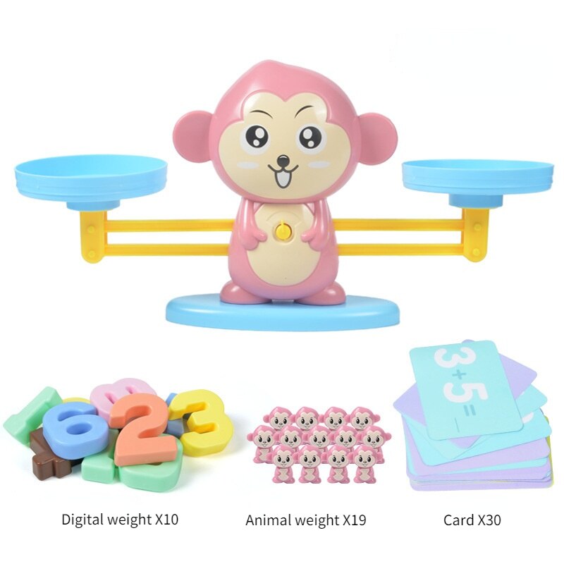 Balance Math Game Educational Toys STEM Learning Material Counting Toys - Fun Scale Balancing Toy Set for 3 + Years Old: Balance Pink Monkey