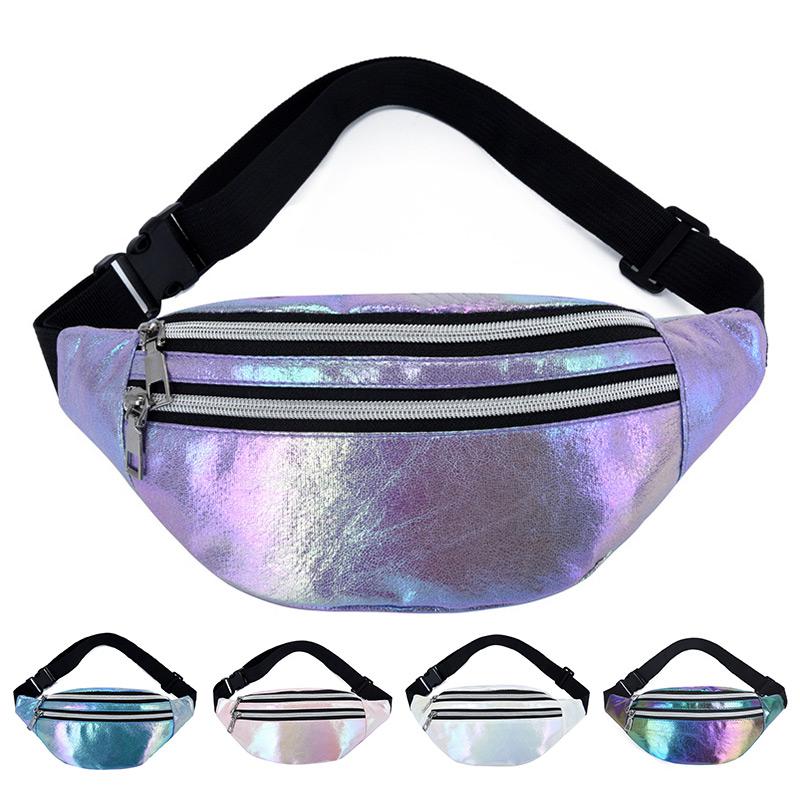 Różowy holograficzny piterek hologram talii torba laserowa PU plaża Traverl banan biodro tyłek zamek błyskawiczny talia kobiety saszetka na pasek dla dziewczyn
