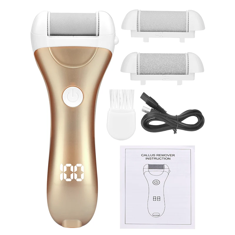 Elektrische Pedicure Voet Bestand USB Oplaadbare Power Display, 3 stks Slijpen Peeling Vervanging Hoofden Voor Hiel Eelt Remover: Goud