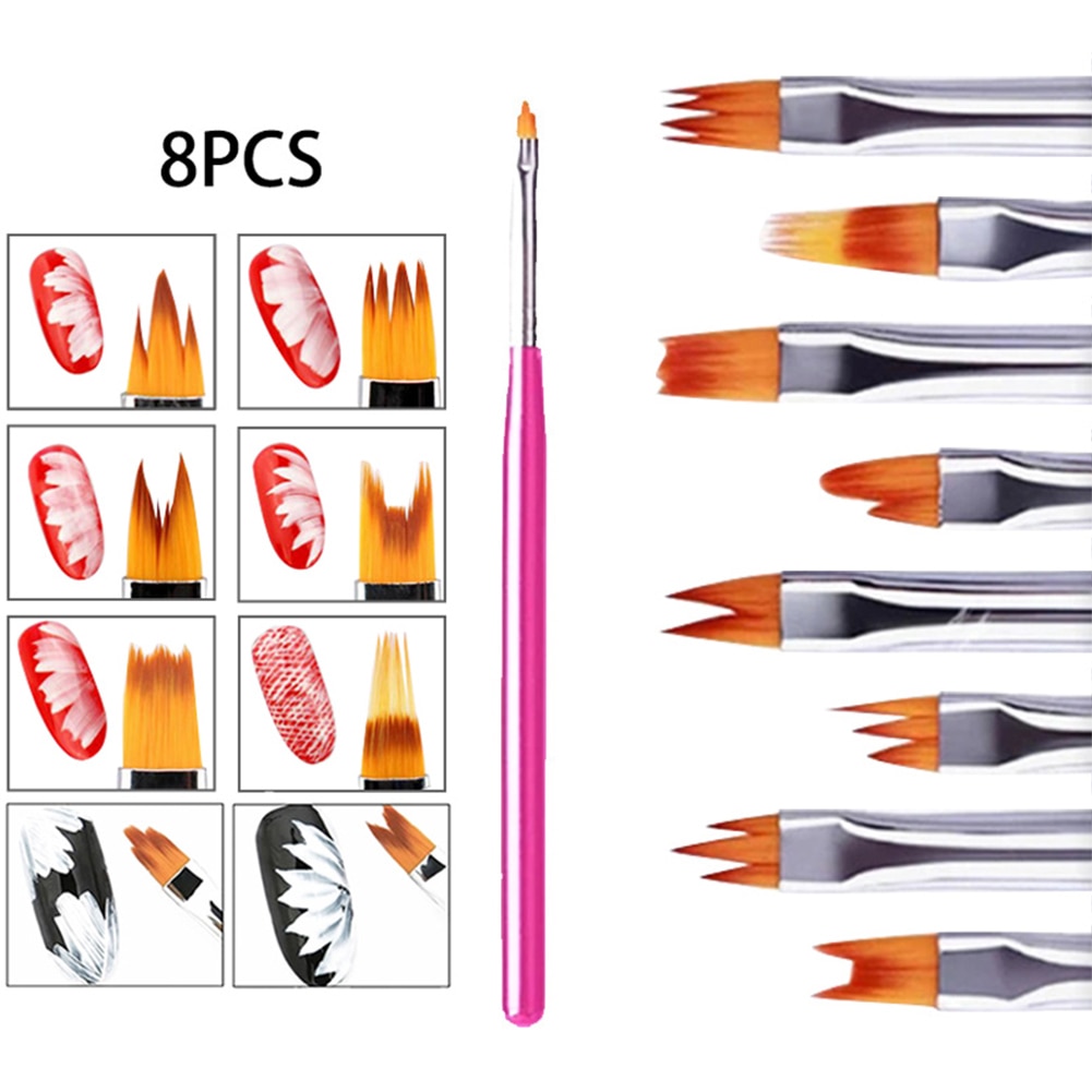 8 stk nail art fransk smil halvmåne form tegning bloom blomst pensel pen gel uv neglemaling diy kronblad gradient sæt manicure