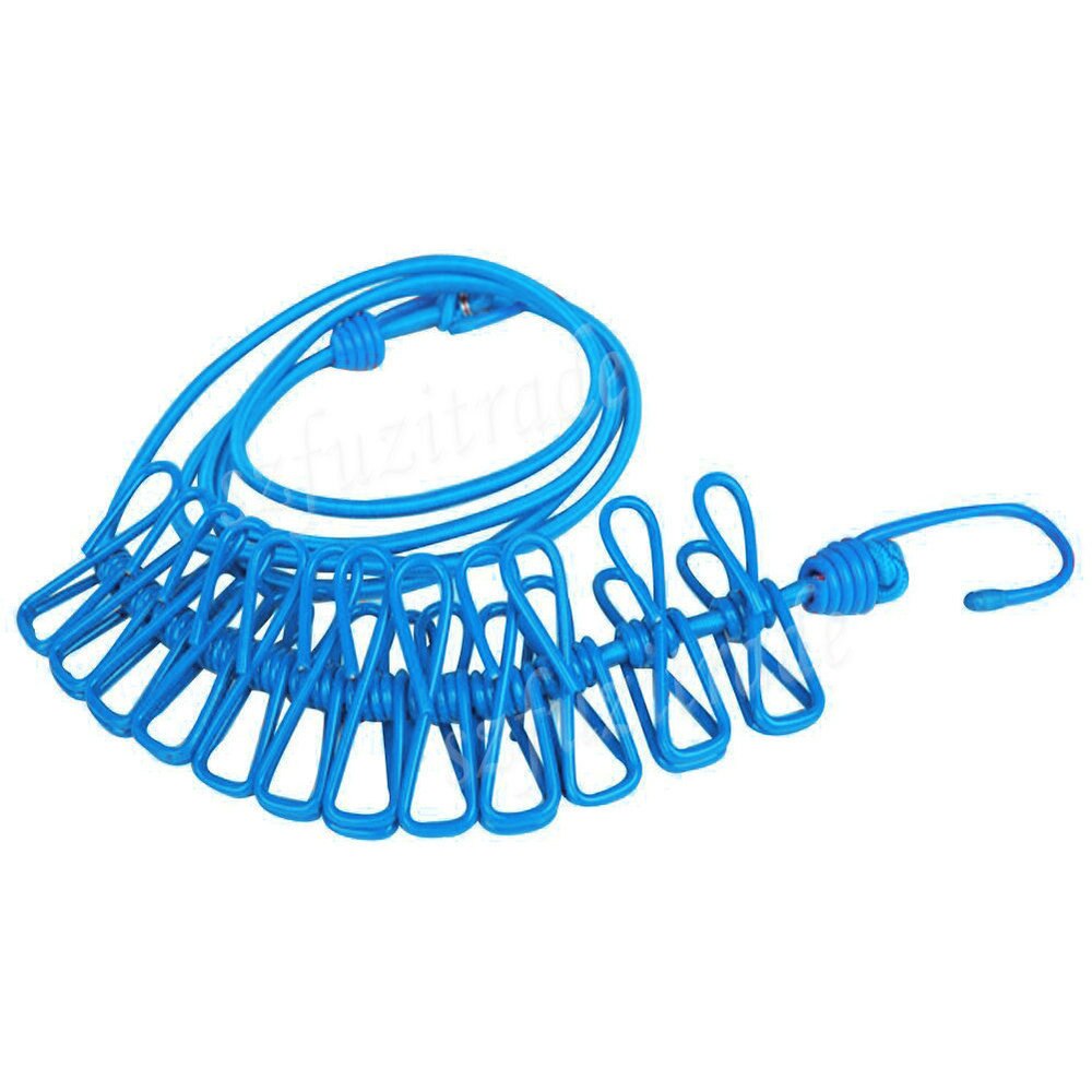 185cm Portable Multifunctional Drying Rack Clips Cloth Hangers Steel Clothes Line Pegs Travel Clothespins -TF: Navy Blue