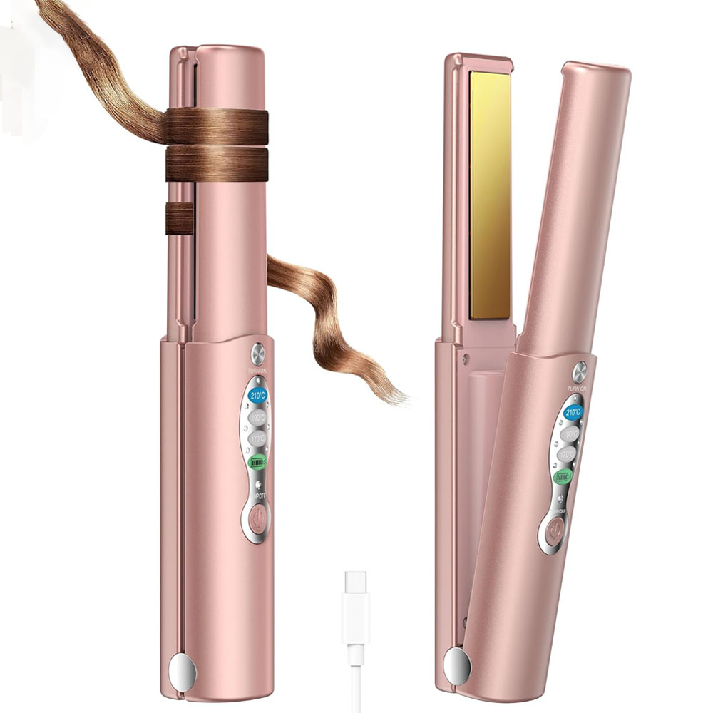 Kabelloser Haarglätter, 2-in-1, zum Glätten von Locken, Reise-Glätteisen, Dual-Voltage, 5000 mAh Akku, erhitzt in Sekunden