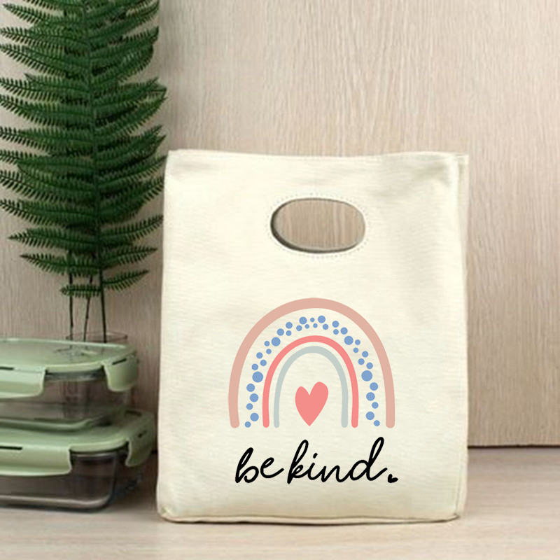 Bądź miły Rainbow funkcjonalne Cooler torby na Lunch przenośna ocieplana z płótna pojemnik Bento Totes termiczna jedzenie na piknik pokrowiec torebka: Q00780-TBBG-C