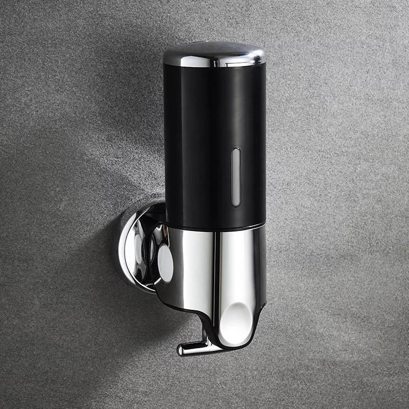 500ml badeværelses sæbe dispenser vægmonteret selvklæbende shampoo beholder håndpress klar flydende lotion enkelt slot opbevaring: 500ml-3