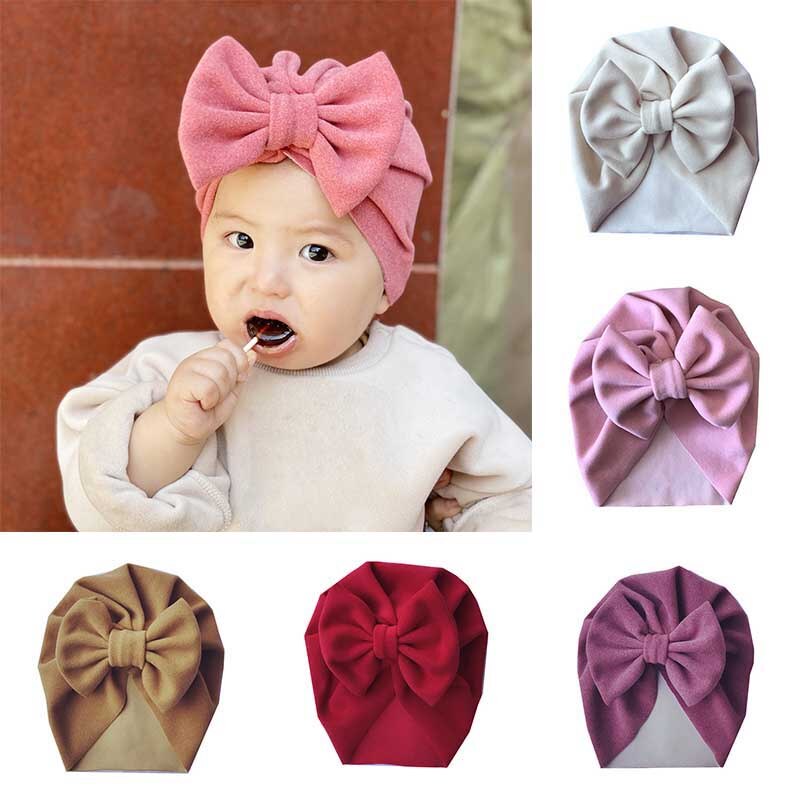 Spring Soft Baby Hat Big Bowknot Baby Girls Hat Turban Solid Color Infant Toddler Kids Hat Children Cap Beanies