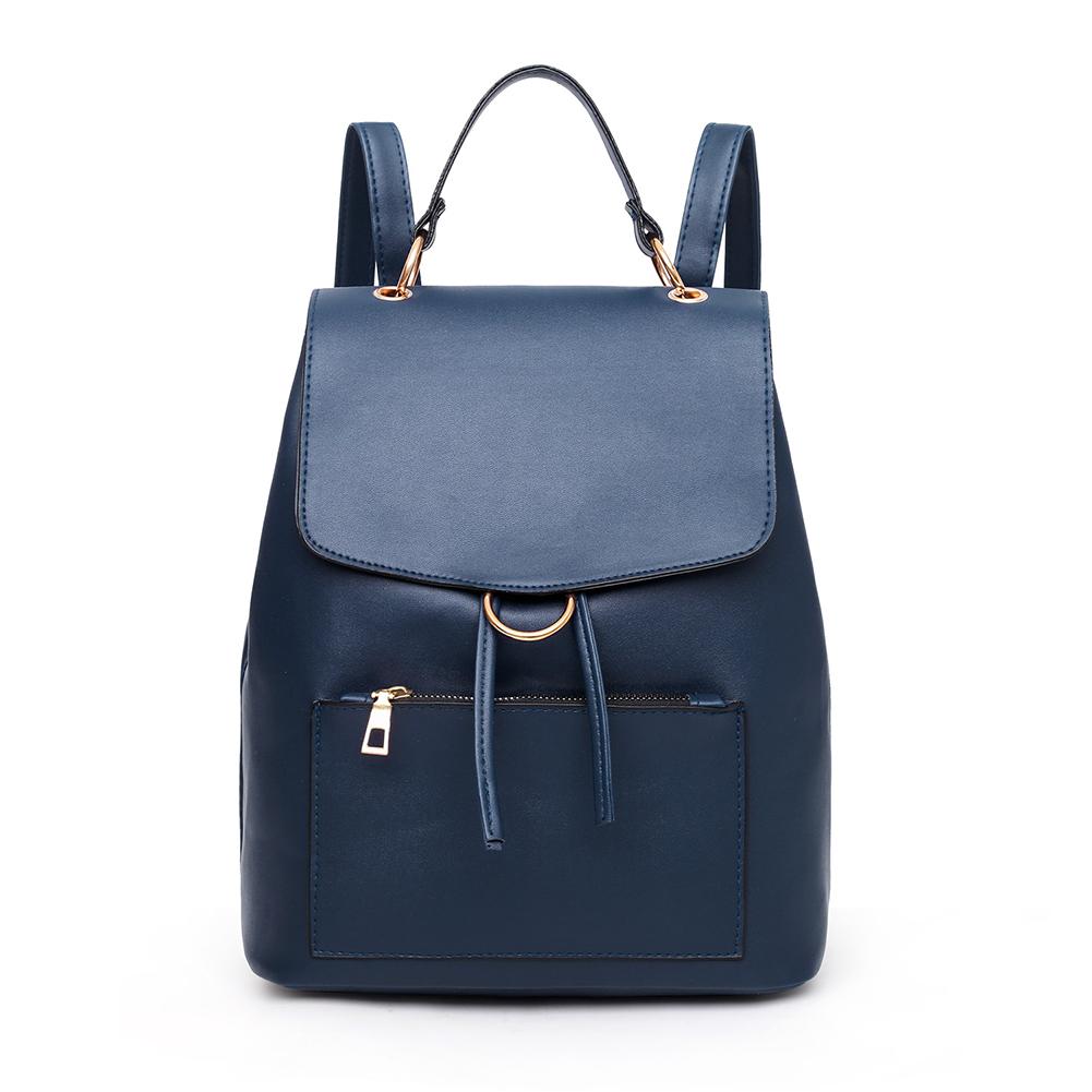 Women Travel Backpack Soft PU Leather Backpack Girls School Bags Teenager Leisure Shoulder Bag: Blue