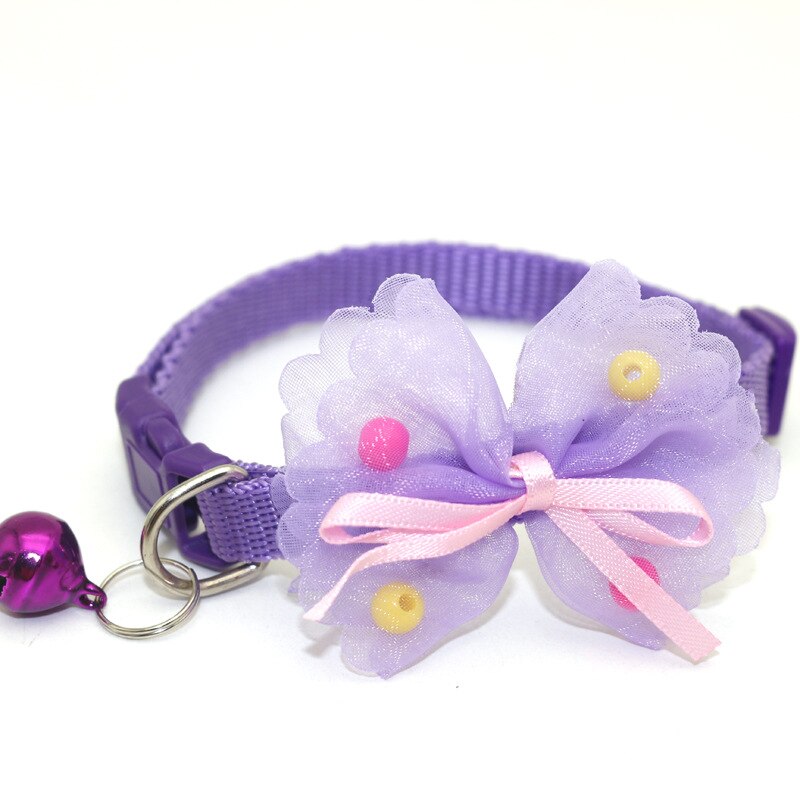 Kjæledyr katt perle sløyfe krage-nydelig kjæledyr tilbehør billig søt blonder sløyfe blomsterpike pus valpehalsbånd med blinkende bjeller: Lilla