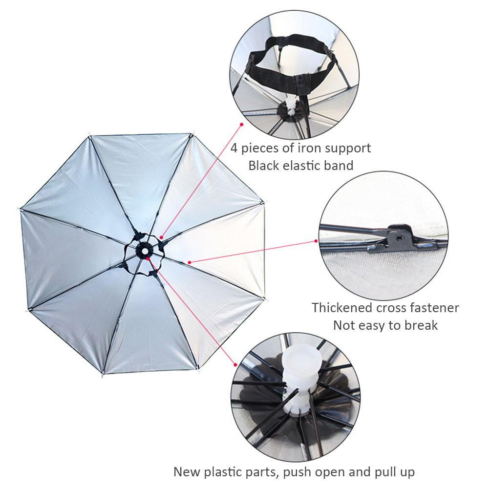 Parapluhoed Handsfree vismuts 27 inch diameter Opvouwbare hoofddeksels Paraplu voor zon, regen, strand, golf, vissen, wandelen