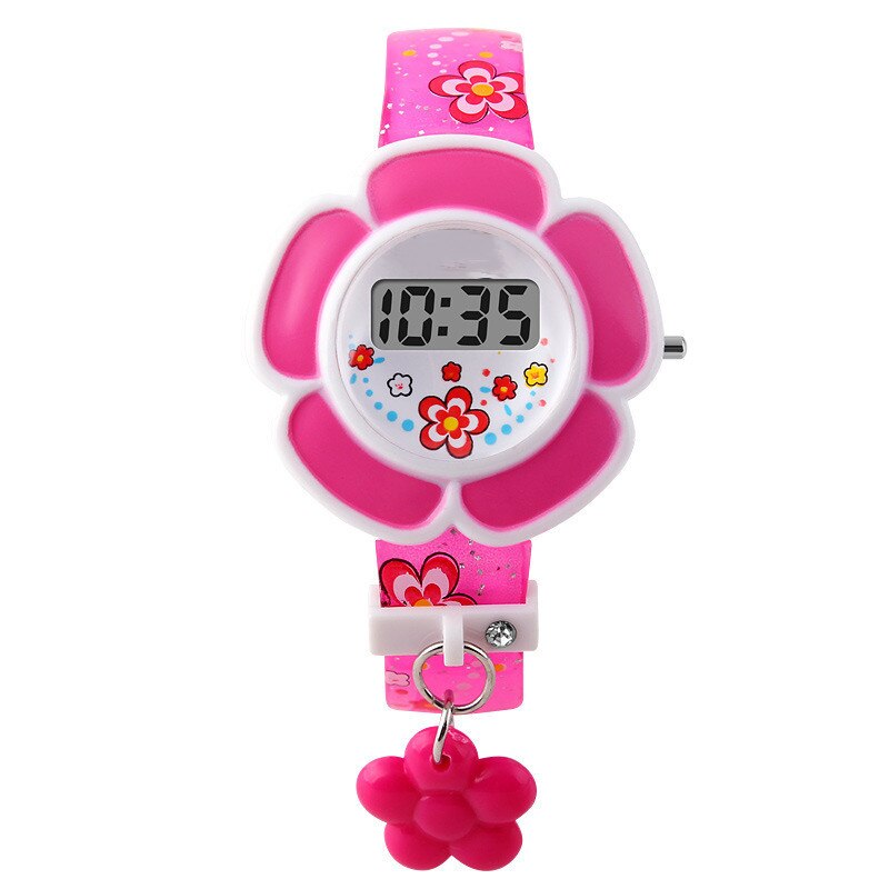 Mode Kinderen Horloges Bloem Leuke Kinderen Horloges Cartoon Siliconen Digitale Horloge Voor Jongens Meisjes Horloges Party: Rose Red