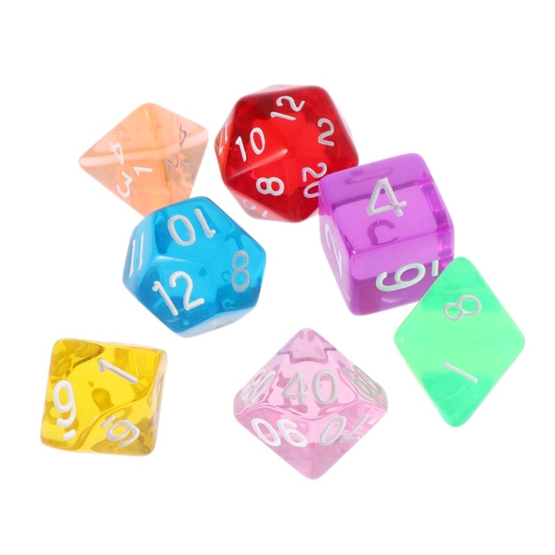 7 pçs/set colorido transparente acrílico dados trpg jogos D4-D20 multi-face dados