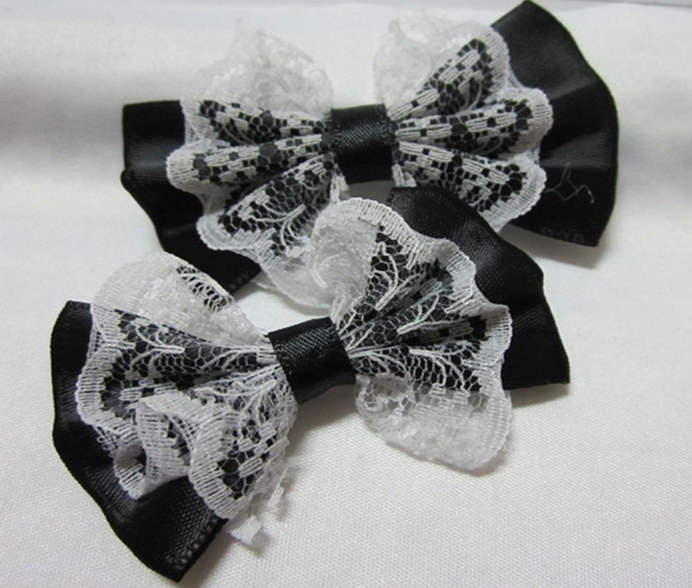 10 stuks/partij 55mm*35mm organza satijnen lint strik applicaties knutselen diy bruiloft  a01: Zwart
