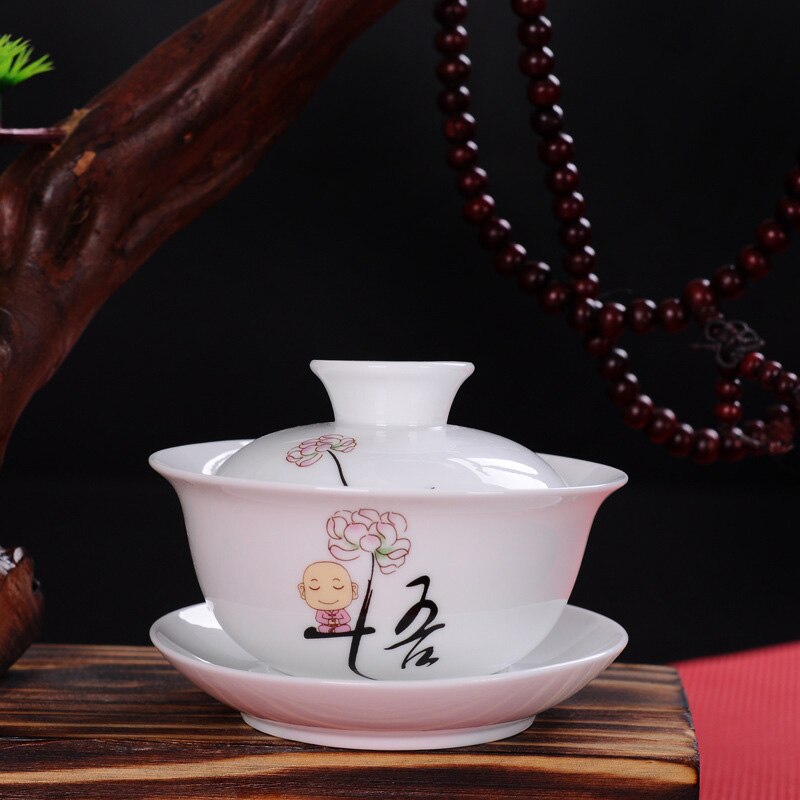 Hvid porcelæn te terrin kop,gaiwan te porcelæn grydesæt rejse smuk elkedel håndmalet låg skål te sæt 120ml: 05