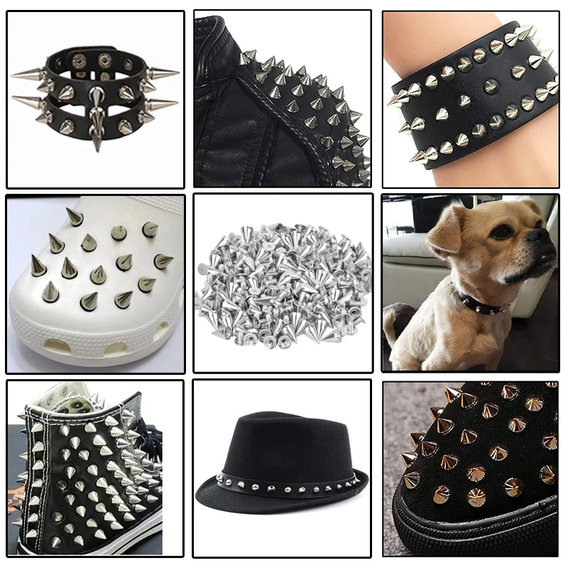 DIY cono tachuelas y picos Punk Metal plateado oro doble tapa remaches atornillados uñas redondas DIY ropa zapatos bolsa Collar Accesorios