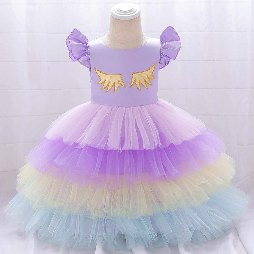 Korean version of small girls and young children baby birthday multilayer pompon cake dress princess fantasy dance dress