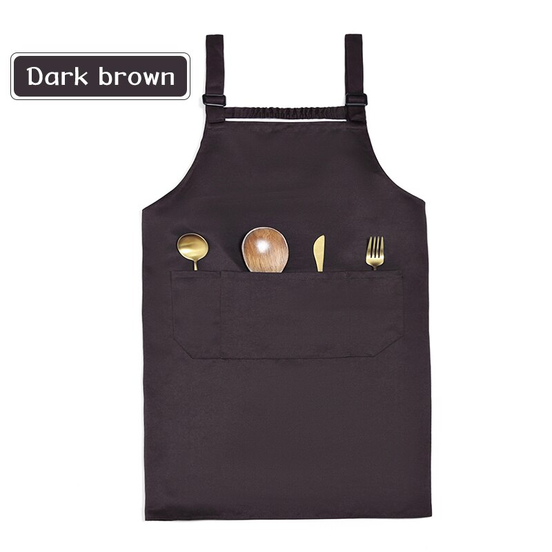 Unisex Adjustable H-shaped Back Elastic Band Chef Apron Canteen Hotel Cafe Bakery Barber Shop Florist Apron Uniform Waterproof: Dark Brown