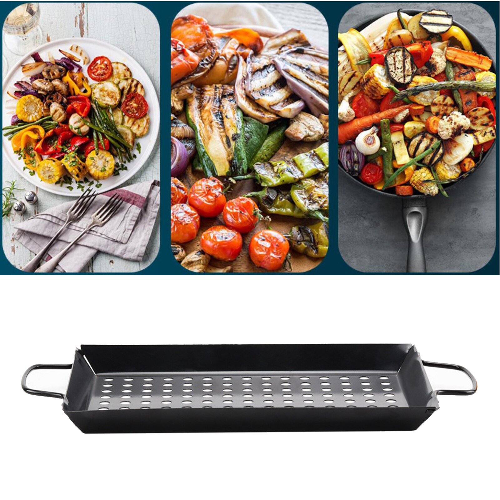 Large BBQ Tray Metal Barbecue Wok Pan Black Meat Vegetable Grill Tray