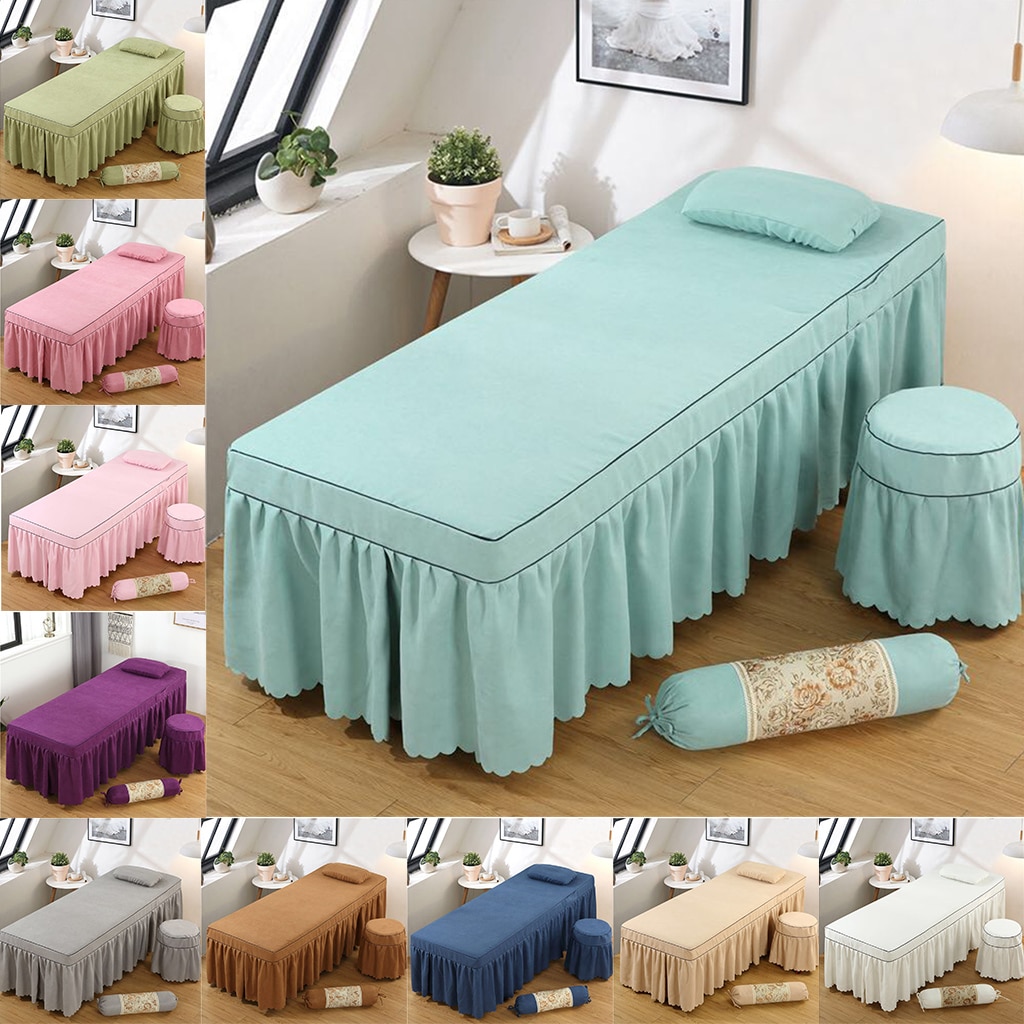 Schoonheid Gezicht Bed Cover Massage Tafel Rok Katoen Volant Vel Voor Vierkante Kop Cosmetische Bedden Met Gat 75X31inch Beauty Massage