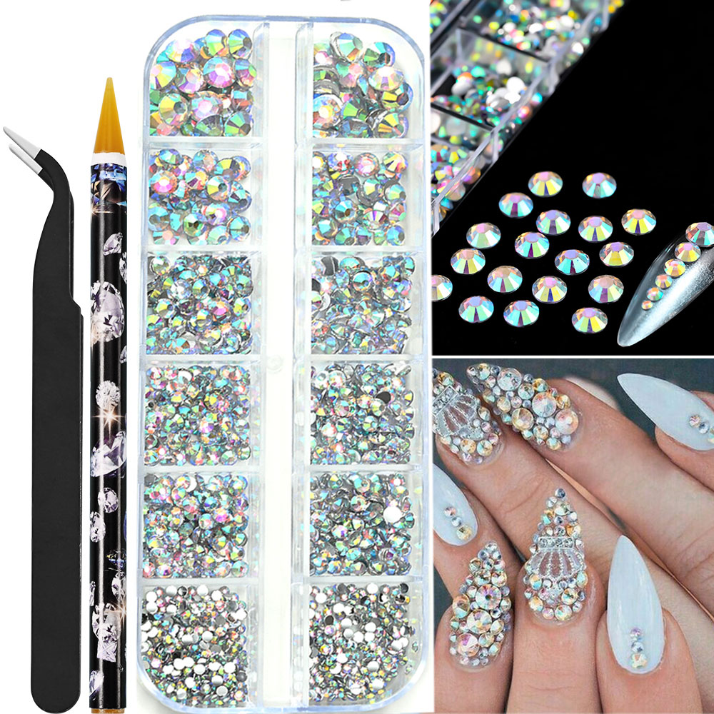 Perles demi-rondes à 12 grilles, breloques 3D pour ongles, 1.5/2/2.5/3/4/5mm, perles blanches à dos plat, bijoux pour ongles, artisanat des ongles, strass: kaki foncé