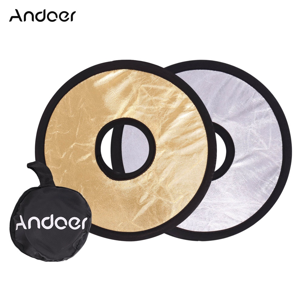 Andoer 30 cm 2in1 Ronde Reflector Hollow Collapasible Multi-Disc Draagbare Circulaire Licht Lens-Mount Reflector Zilver Golden