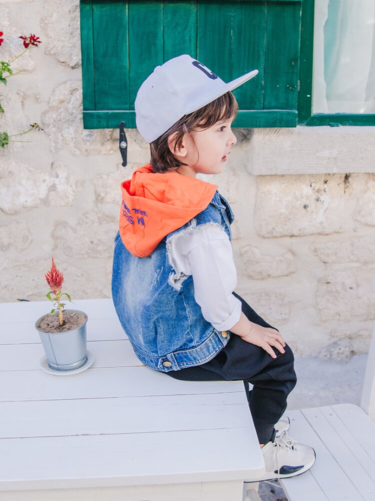 Kids Hooded Denim Vest Lente Leisure La Lian Shan Baby Jas Zhong Xiao Tong Jongens Vest