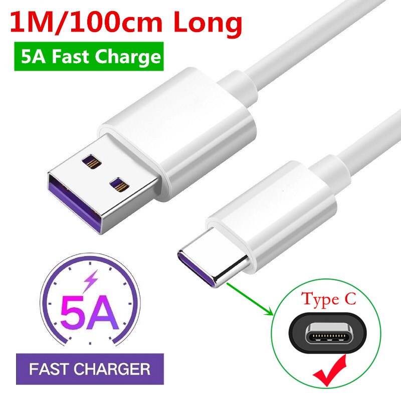 Cavo di ricarica USB 3.0 5A fast Type C per Samsung A21s A71 Huawei P30 Honor view 30 Redmi 10 LG G7 Motorola G10 G30 adattatore telefonico: 5A Fast Type C Cable