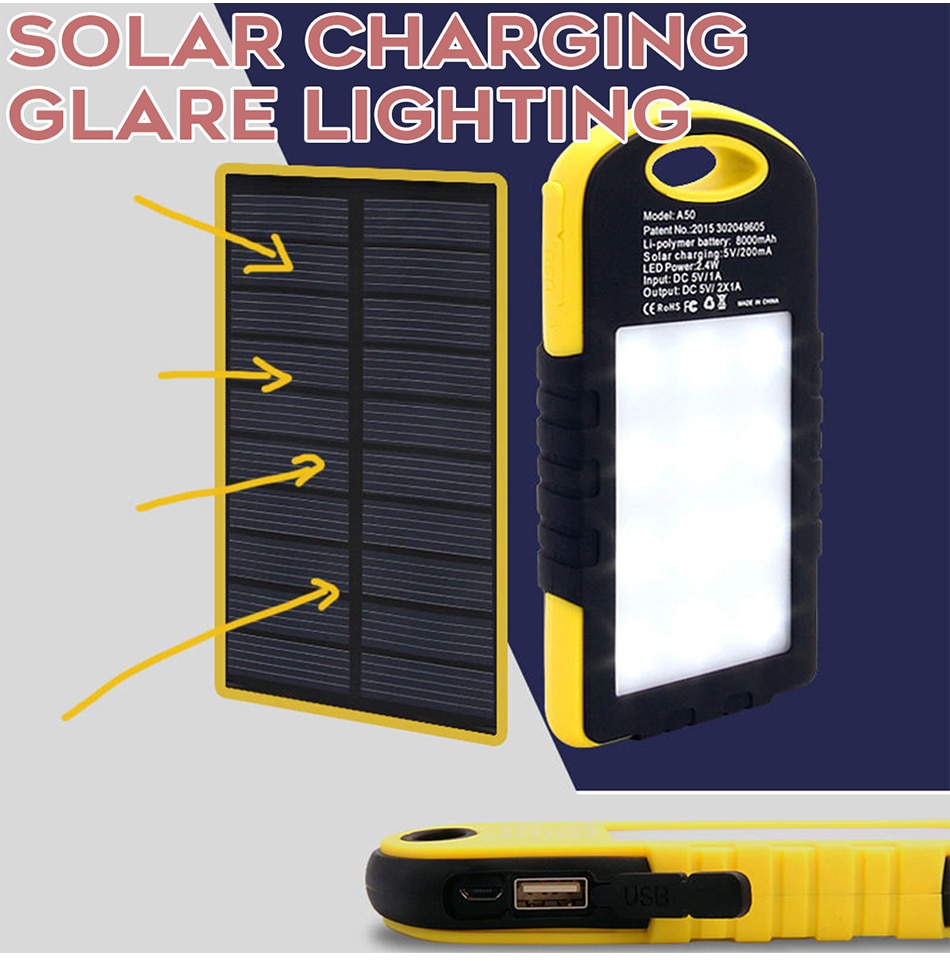 Solar Power Bank Double USB Solar Charger External Battery With LED Portable Camping Light Charger Pack for Smart Phone