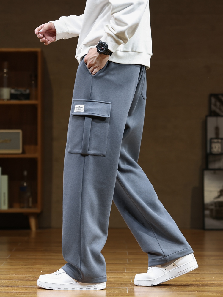 Pantalones de chándal informales de algodón con múltiples bolsillos y cordón para hombre, Pantalón recto holgado, talla grande 8XL, novedad de Otoño de 2023: L / Gris oscuro