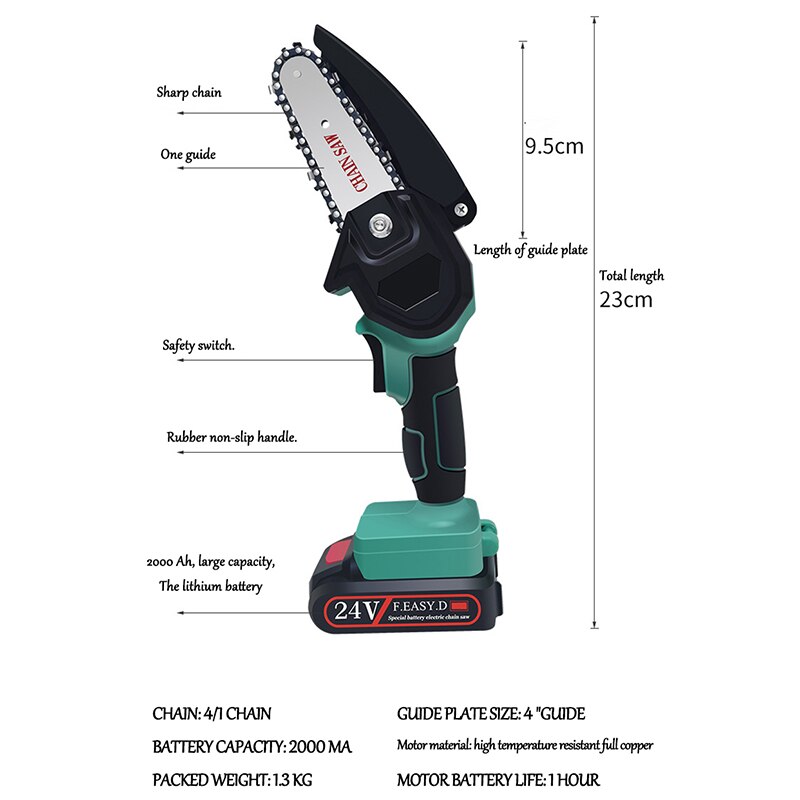24V Draagbare Elektrische Snoeizaag Elektrische Zagen Houtbewerking Elektrische Zaag Tuin Logging Mini Elektrische Kettingzaag Lithium Batterij
