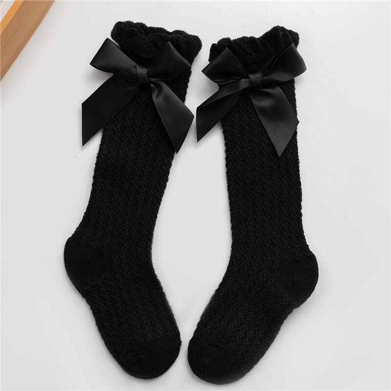 Mädchen Socken Knie Hohe Bowknot Plaid für freundlicher freundlicher Kausalen Elastische Lange Hoch Socken Kleinkind Mädchen Solide Bogen 0-3 jahre: Schwarz