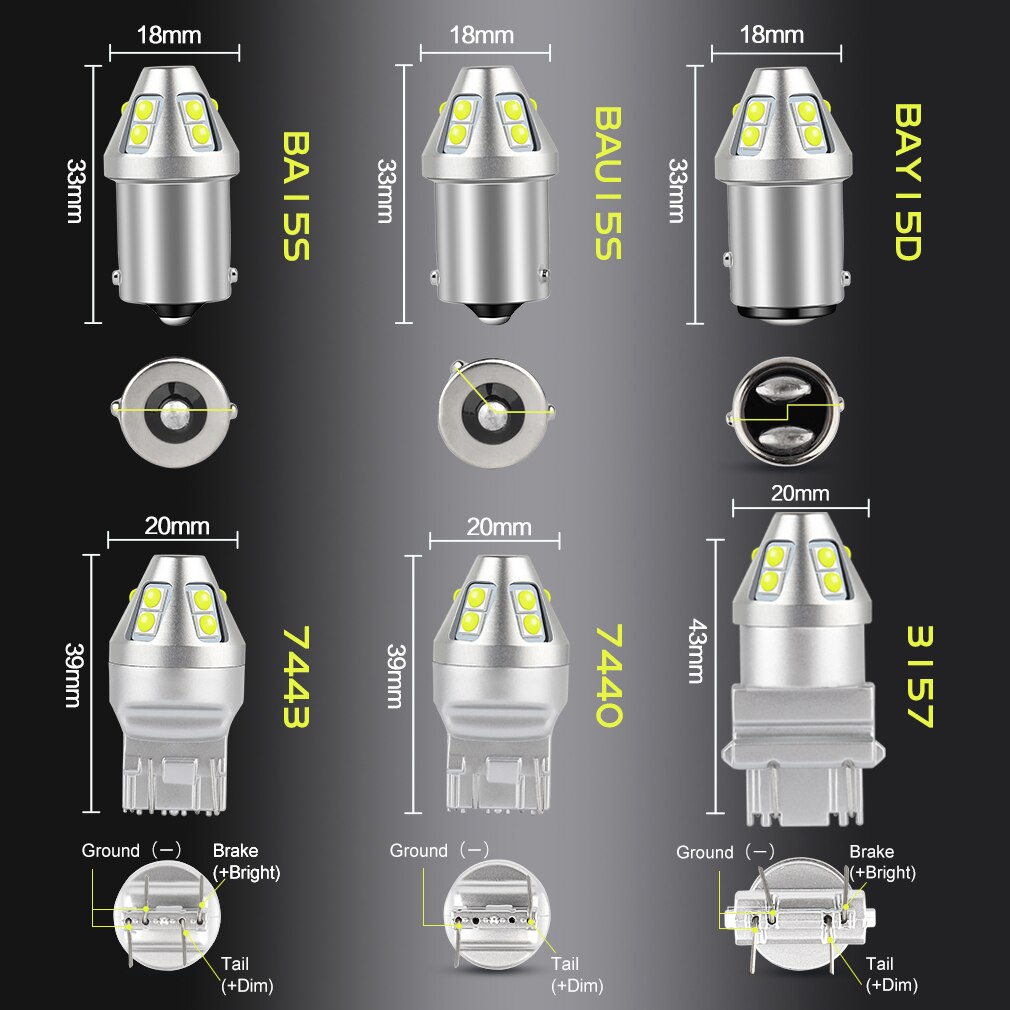 T20 Led 7440 7443 T25 3157 bombilla W21W W21/5W WY21W P27 7W Led 3030 Chips BA15S P21W BAY15D P21/5W BAU15S PY21W luces de señal de coche