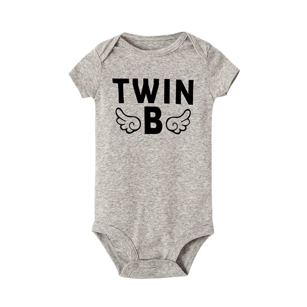 Neugeborenen Baby Jungen Mädchen Kurzarm Karosserie Zwillinge A & B Strampler Kleidung Sommer Baby Zwillinge Strampler Kleidung: dunkel Grau / 12m